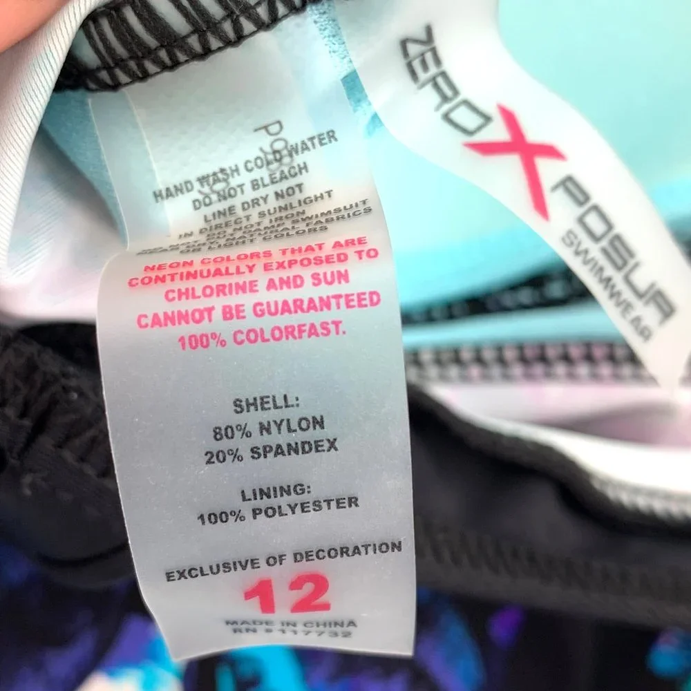 ZeroXPosur Swimwear Bikini Tank Padded 12 Girls or Small Adult Floral Black Blue